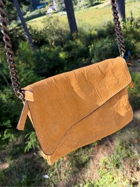 Textured Mustard Crossbody Bag with Chunky Chain Strap